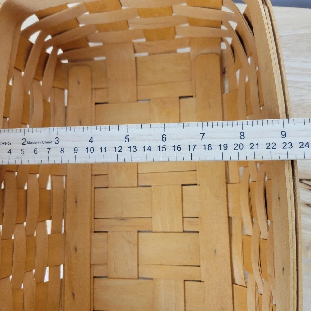 Vintge Longaberger Handwoven Wood Splint Storage Basket Leather Handles 2001 WC6
